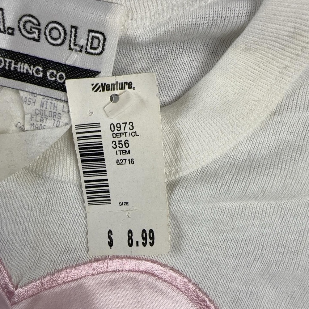 VTG L.A. GOLD Shirt Girls M White Pink Satin Heart Graphic Crew Neck Tee USA - Picture 3 of 12